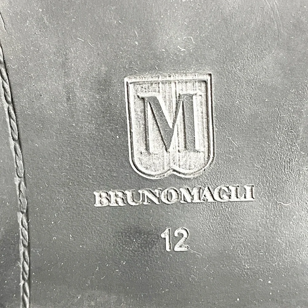 Bruno Magli Mens 12 Pablo Buckle Loafers Black Leather Apron Toe Shoes Preppy